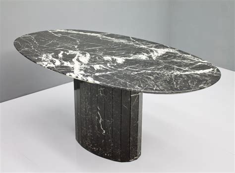 Black Oval Marble Dining Table, 1970s | #110844