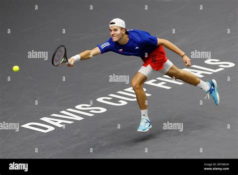 Czech tennis players Jakub Mensik (pictured), Adam Pavlasek in action ...