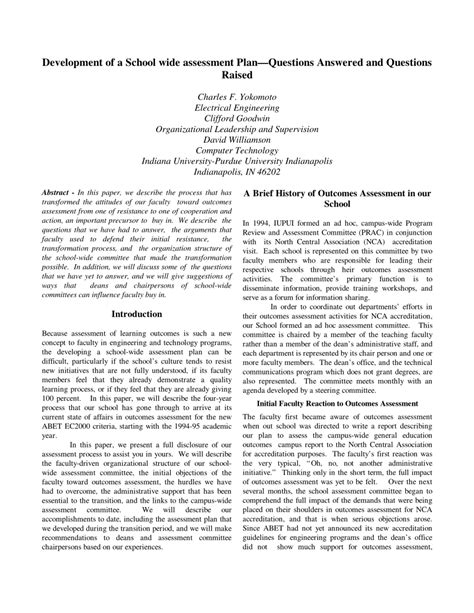 (PDF) Development of a school wide assessment plan-questions answered andquestions raised