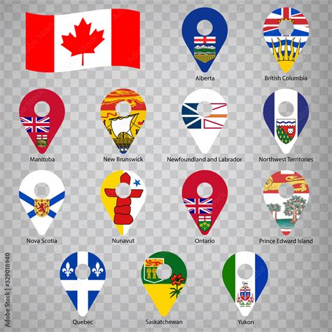 Thirteen flags the Provinces of Canada - alphabetical order with name ...