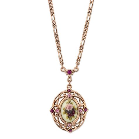 1928 Jewelry Manor House Rose Purple Crystal Flower Pendant Necklace 2