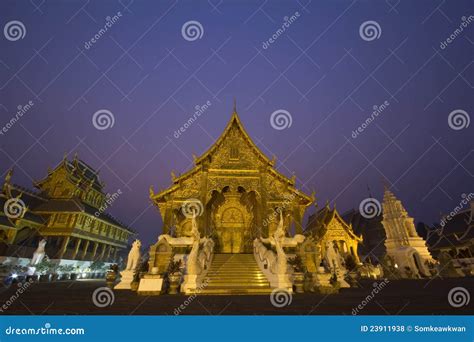 Temple At Night With Purple Sky Of Thailand Royalty Free Stock Photos - Image: 23911938