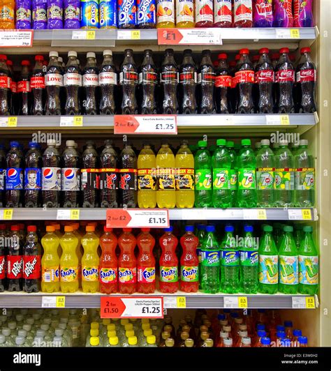 bottles of soft drinks in a uk supermarket Stock Photo - Alamy