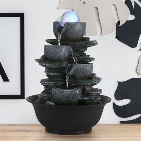 BEAMNOVA 11"H Tabletop Water Fountain with Rolling Ball & LED Light, Indoor Resin Rockery ...