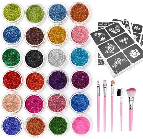 Glitter Tattoos Kit, 24 Colors Glitter Temporary Tattoos/Body Glitter Tattoos, Body Make-up for ...