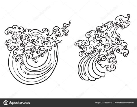 Line Thai Wave Tattoo Japanese Wave Vector Set Thai Style Stock Vector Image by ©nipatsara ...