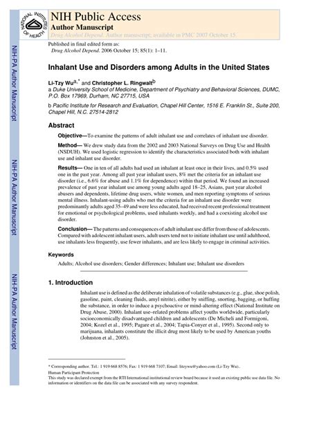 (PDF) Inhalant Use and Disorders among Adults in the United States