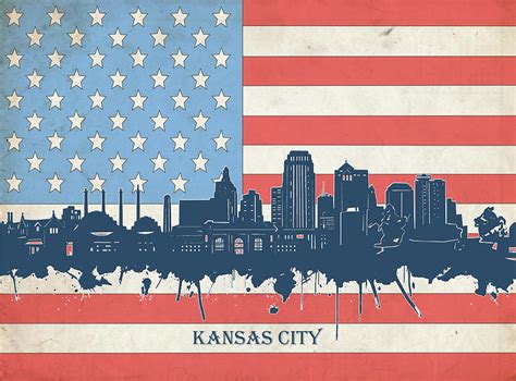 Kansas City Skyline Usa Flag 2 Digital Art by Bekim M