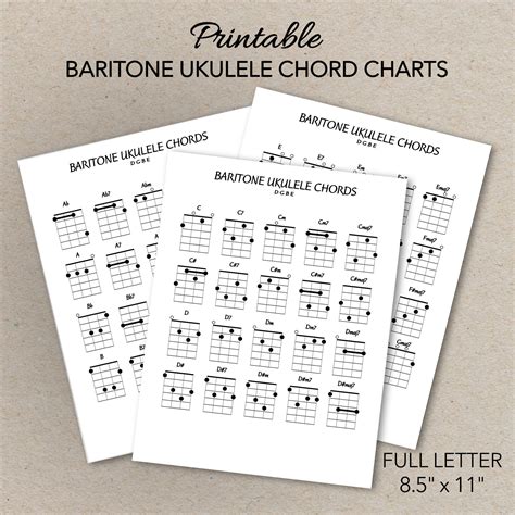 Baritone Ukulele Chord Charts, Printable PDF Format, Letter Size, Print At Home ...