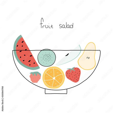 Cartoon fruit salad cute print. Vector hand drawn illustration. Stock Vector | Adobe Stock