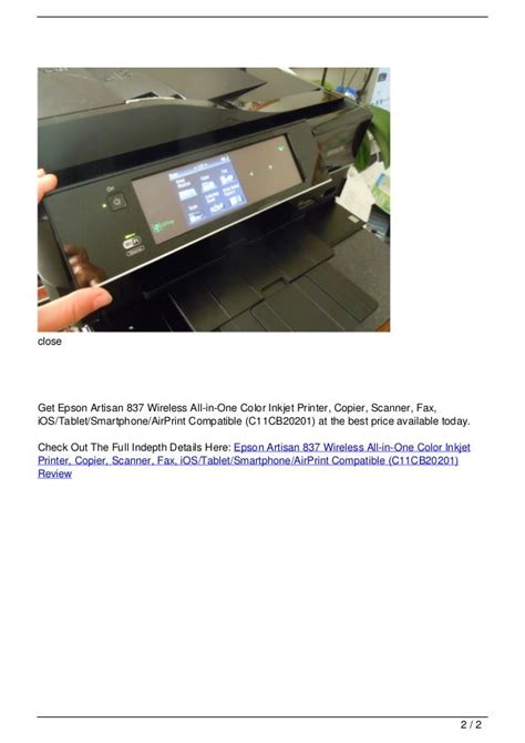 Epson Artisan 837 Wireless All-in-One Color Inkjet Printer, Copier, Scanner, Fax, iOS/Tablet ...