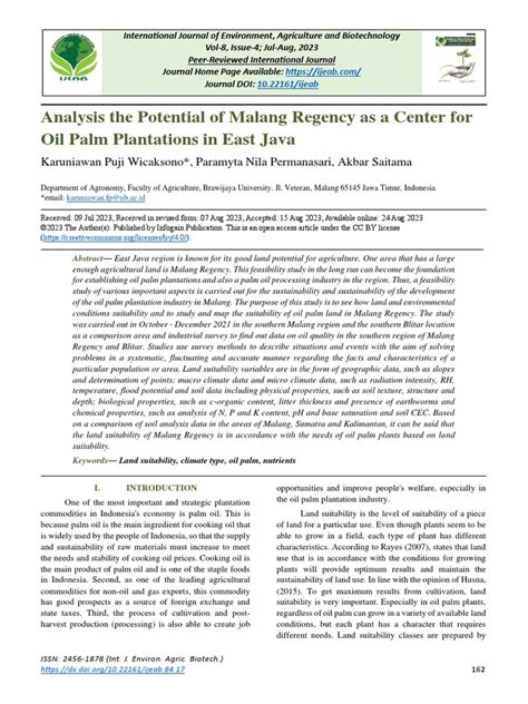 Analysis The Potential of Malang Regency As A Center For Oil Palm ...