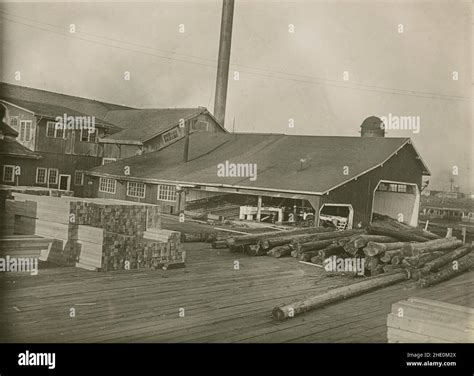 Antique circa 1930 photograph, lumber mill. Exact location unknown, USA ...