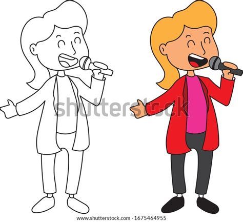 Singer Cartoon Drawing Occupationjob Girl Singing Stock Vector (Royalty ...