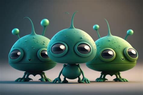 Premium AI Image | A group of alien creatures with green eyes and a black nose.