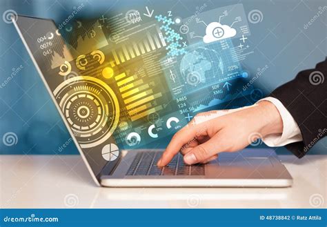 Modern Notebook Computer With Future Technology Symbols Stock Photo - Image: 48738842