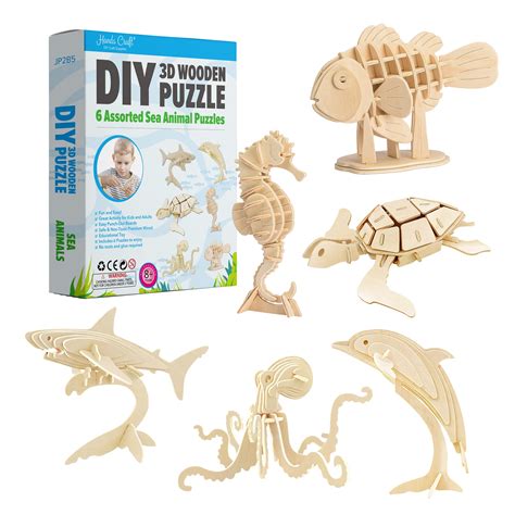 Buy Hands Craft DIY 3D Wooden Puzzle – 6 Assorted Sea Animals Bundle Pack Set Brain Teaser ...