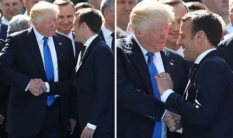 Trump grabs Macron for handshake as Frenchman heads toward Merkel ...