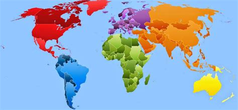 World Map Continents Color Coded