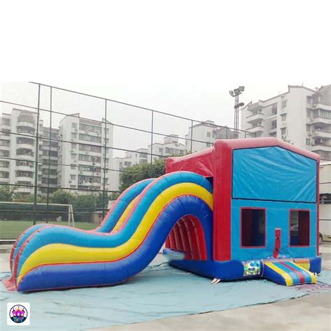 Rainbow Kids Bounce House with Big Slide - 28ft Long, Removable Panels ...