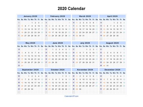 2020 Calendar - Blank Printable Calendar Template in PDF Word Excel