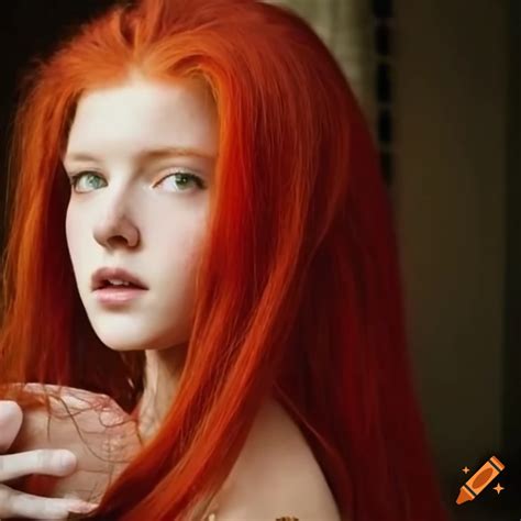 Girl with fiery red hair casting magic with ancient journal