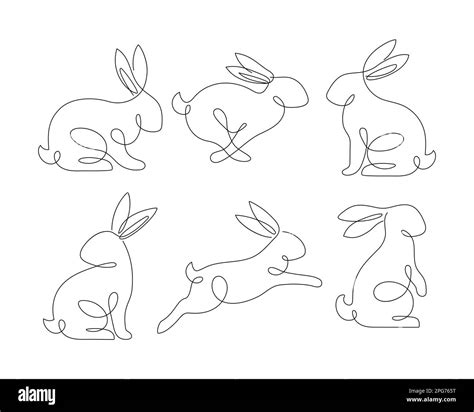 Bunny line art style icon set. Rabbit line art icon collection. Set of Abstract outline rabbit ...