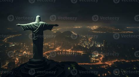 Night view of Christ the Redeemer. Generative AI 32975545 Stock Photo at Vecteezy