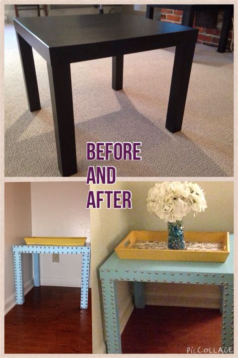 Ikea lack table makeover. Painted it a Tiffany blue and nailed in ...