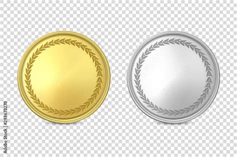 Fototapeta Vector 3d Realistic Blank Golden and Silver Metal Coin or Medal Icon Set Closeup ...