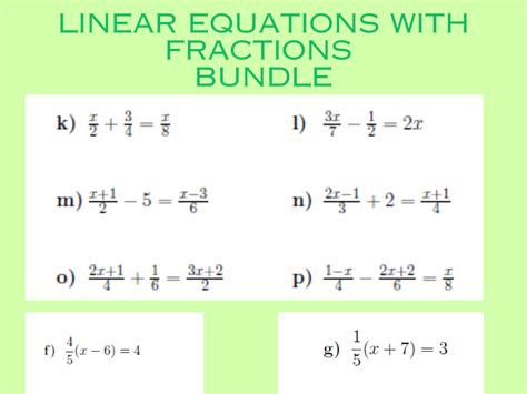 Linear equations with fractions Bundle | Teaching Resources