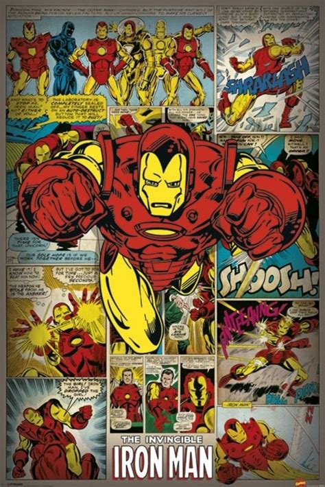 The Invincible Iron Man Superhero Marvel Comics Comic Book Character Panels Retro Cool Wall ...