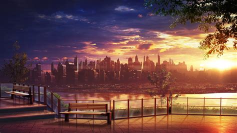 Wallpaper : anime, cityscape, skyscraper, skyline, sunset 3840x2160 ...