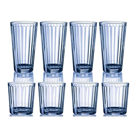 16-Piece Circleware Blue Column Glass Drinking Glasses Set