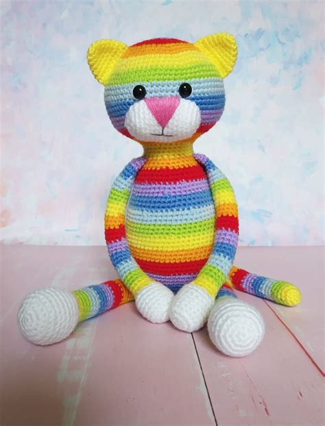 Rainbow Stuffed Cat Toy Rainbow Plush Gift Rainbow Stripe - Etsy