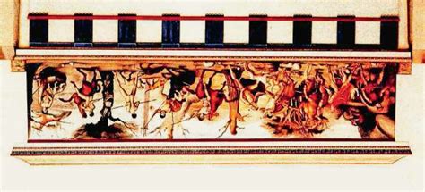 Frieze above the architrave of the entrance to the tomb of Philip II of ...