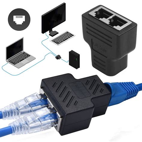 TSV Rj45 Splitter Adapter 1 to 2 Port Female to Female Internet Extender Network Connectors ...