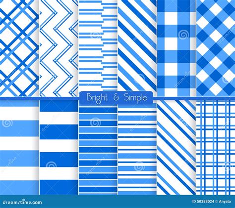 Bright and Simple Blue Stripes Pattern Set Stock Vector - Illustration ...