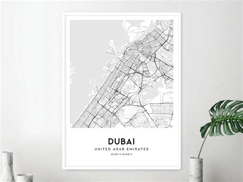 Dubai Map Print, Dubai Map Poster Wall Art, Dubai City Map, Dubai Print Street Map Decor, Road ...