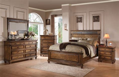 Arielle Panel Bed 6 Piece Bedroom Set in Oak Finish by Acme - 24470 ...