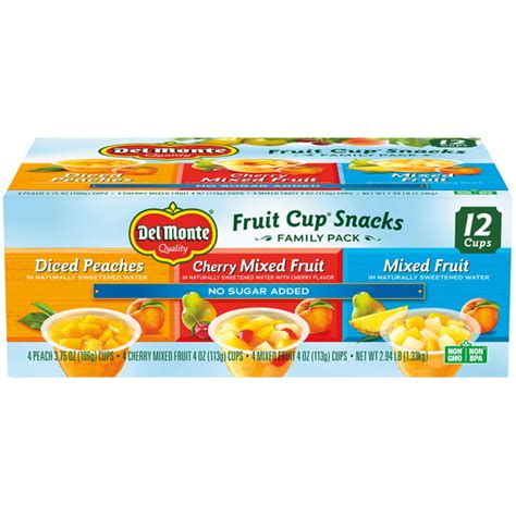 (12 Cups) Del Monte Fruit Cup Snacks, Family Pack, No Sugar Added, 4 oz - Walmart.com