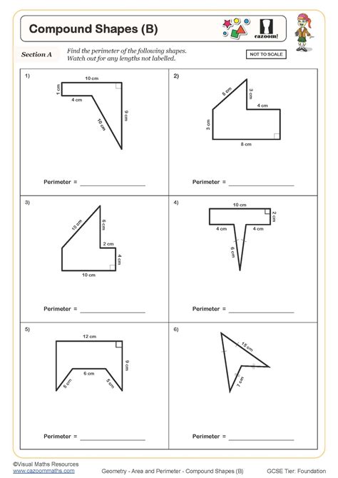 Compound Shapes (B) | Cazoom Maths Worksheets