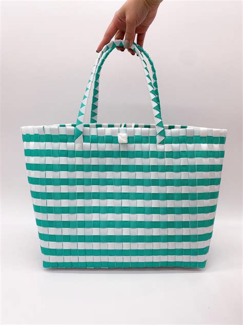 HANDLES TOTE BAG Striped Tote Bag Handwoven Recycled Plastic - Etsy Canada