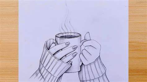 How to draw A girl's hand is holding a cup of hot coffee - Step by step Pencil Sketch for beginners