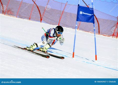 Man Athlete Skier in Super Giant Slalom during National Cup Alpine ...