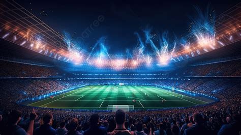 3d Render Of A Soccer Stadium With Fans Under The Night Sky Background, Soccer Stadium, Stadium ...