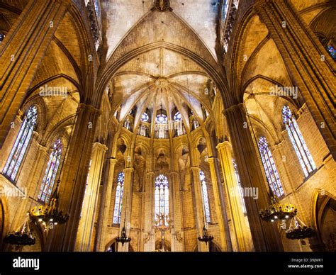 Interior of the Santa Eulalia Cathedral in Barcelona's Gothic Quarter ...