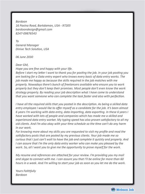 Data Entry Cover Letter Sample for Upwork Freelancers in 2024 | Cover ...