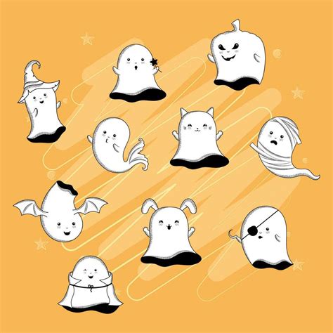 Set of cute halloween ghost characters Vector 33104486 Vector Art at ...