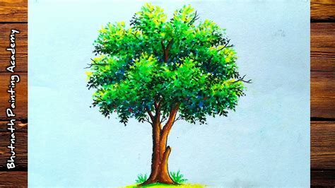 tree drawing oil pastel color - YouTube